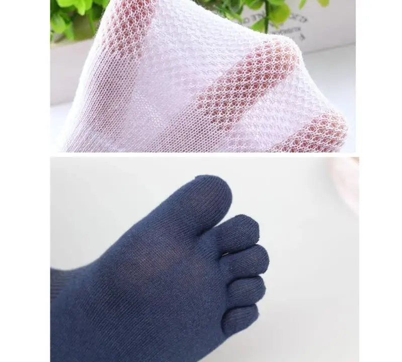 1/4 Paar Baumwoll-Zehen-Bootssocken für Herren, solides Kompressionsnetz, atmungsaktiv, schweißabsorbierend, Sport, Fitness, lässig, 5-Finger-Söckchen – Detail 4