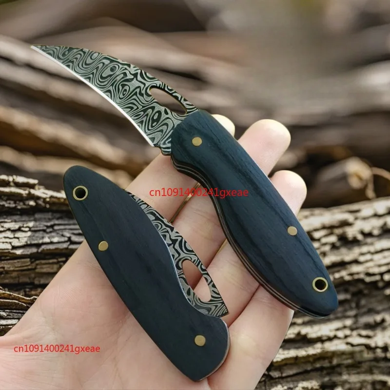 Damascus folding knife outdoor sharp fruit knife portable mini claw knife carry key knife camping tactical knife