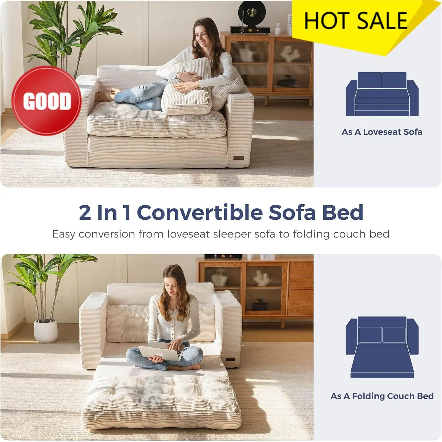 Convertible Sofa Be…