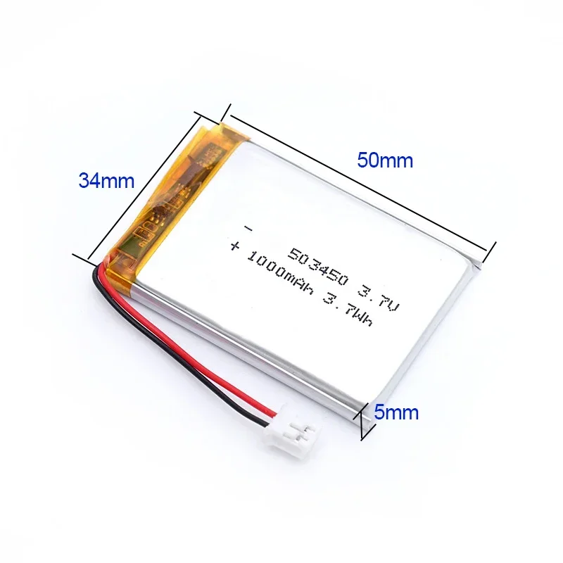 Wholesale 523450/503450 3.7V 1000mAh Rechargeable Battery Polymer Li-ion Battery With PH2.0 Plug,for Slim GPS, MP5, DVD Player