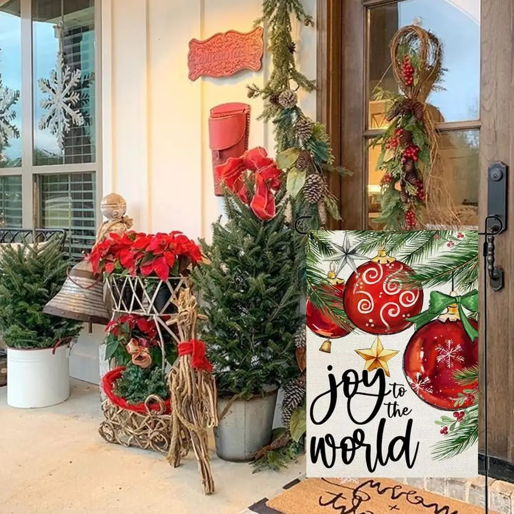 RABUSOFA Christmas Garden Flag 12x18 Inch Double Sided for Outside, Joy to the World Winter Outdoor Xmas Decorations, Christmas