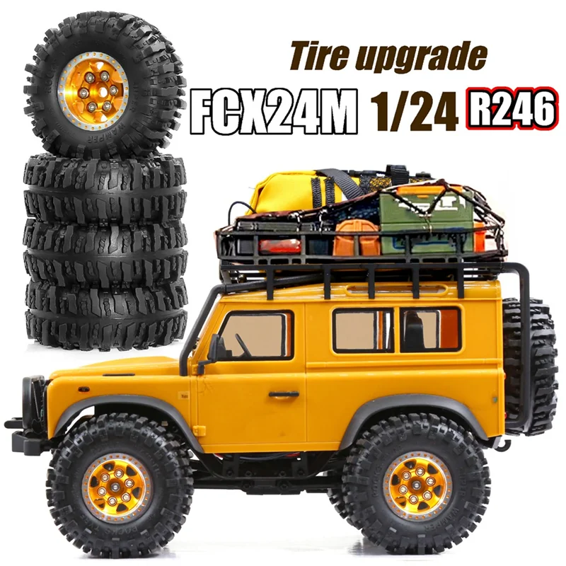 4 個 55 ミリメートル金属ビードロックホイールリムゴムタイヤセット FCX24M キャメルカップ 1/24 RC クローラー車のアップグレードパーツアクセサリー