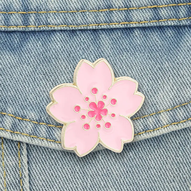 Pink Sakura Enamel Pins Simple Cherry Blossom Brooch Lapel Badge Cartoon Flower Jewelry Accessory Gifts For Friends