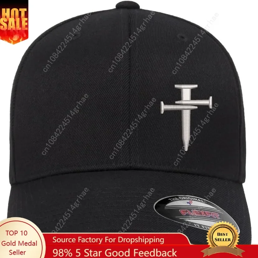 

Nail Cross Christian Fitted Side Embroidered Hat Baseball Cap