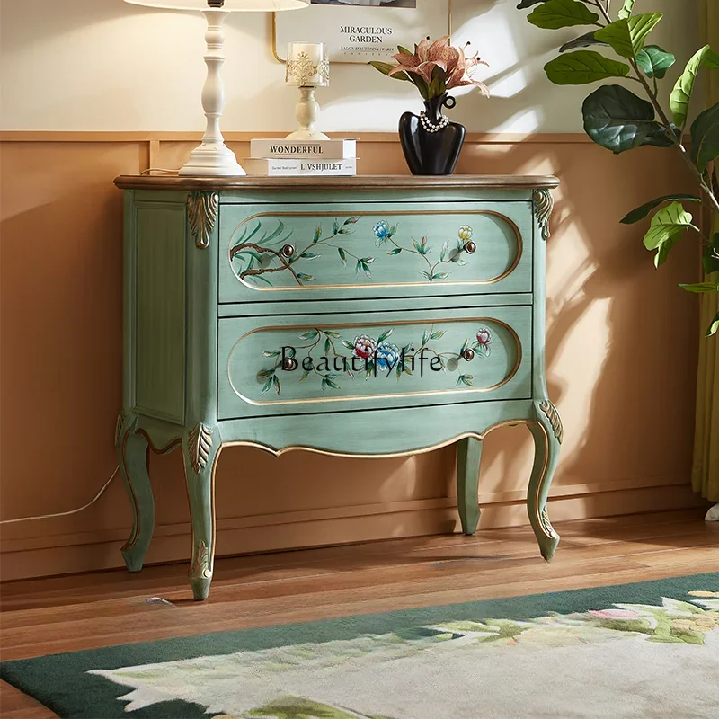 

American painted chest, living room, household solid wood storage, entrance, retro storage, wall storage