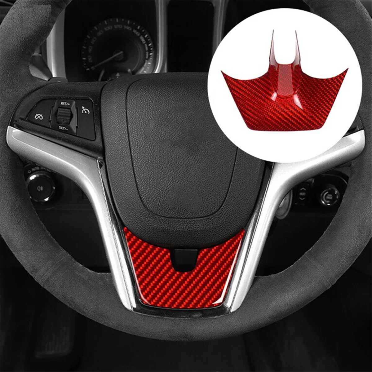 Real Hard Carbon Fiber for Chevrolet Camaro 2012 2013 2014 2015 Accessories Interior Car Steering Wheel Sticker(Red)