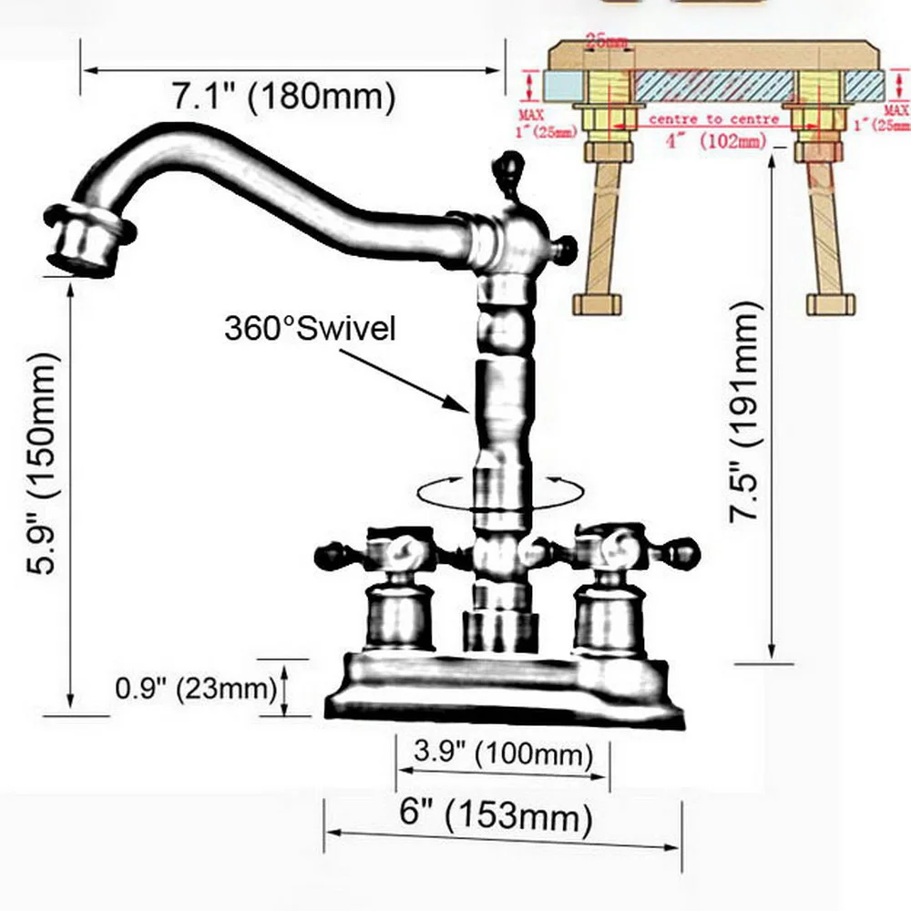 Oil Rubbed Bronze Deck Mount Double Handle Bathroom Faucet Vanity Vessel Sinks Mixer Tap Cold And Hot Water Tap Nhg071