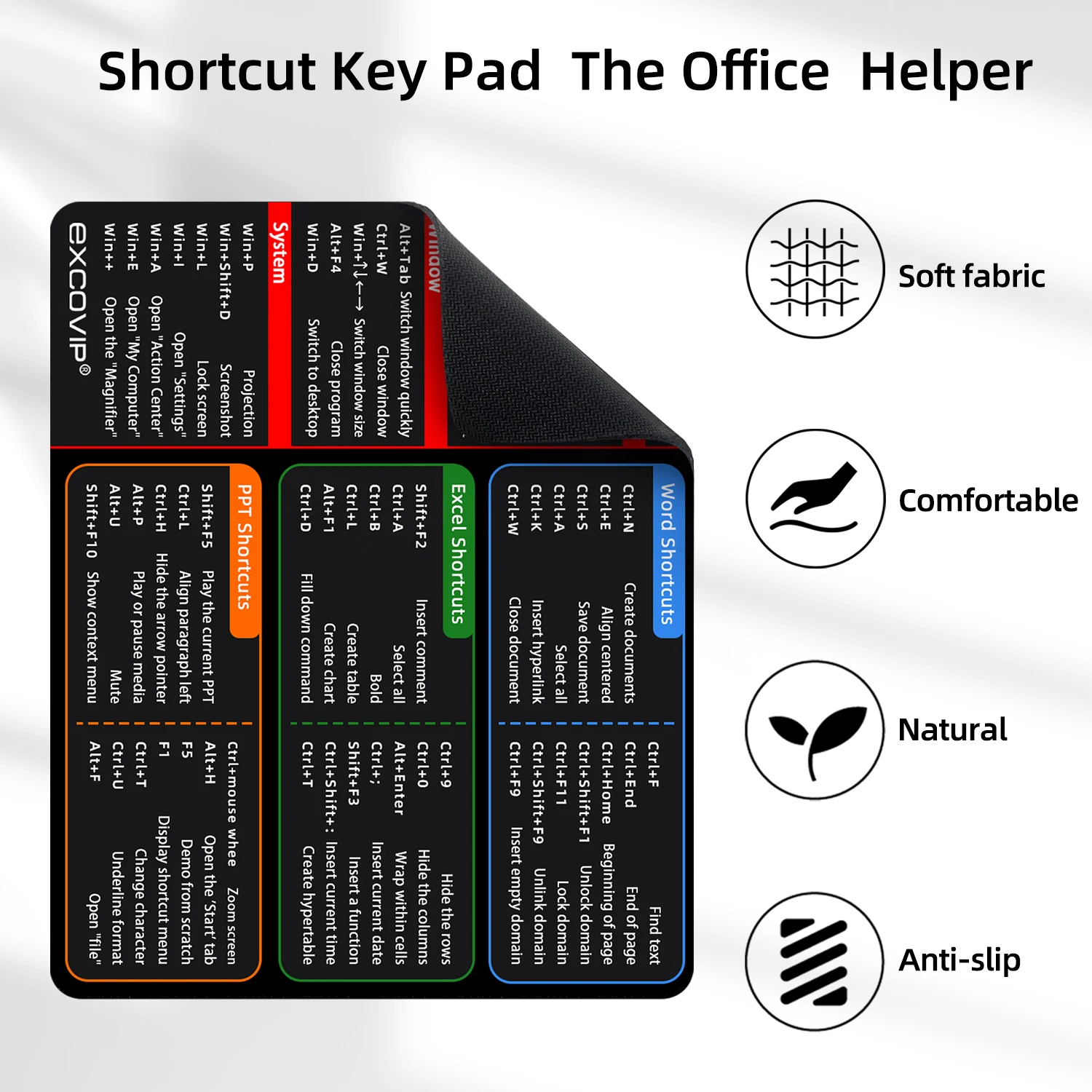 Shortcuts Mouse Pad Small Office Software Excel Mousepad Smooth Cloth with Non-Slip Rubber Base for Home Computer Laptop view 3