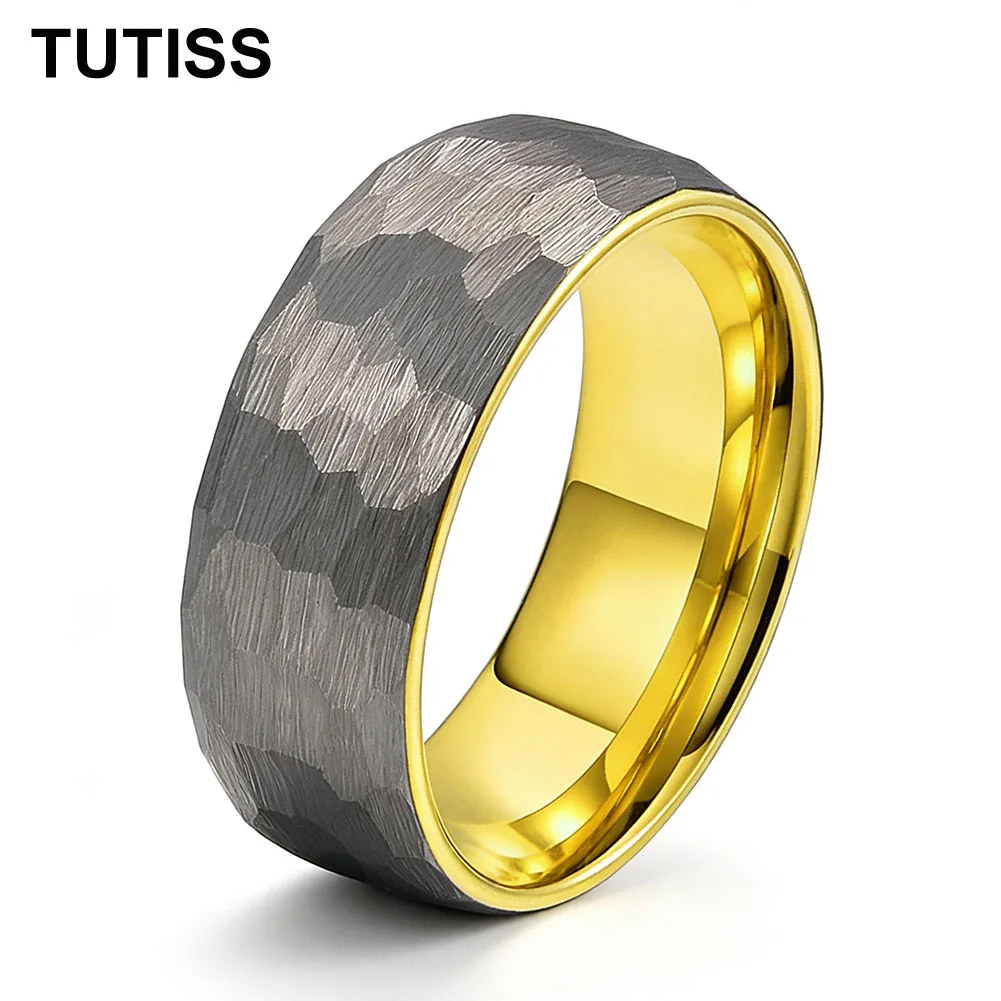 

TUTISS 8mm Two Tone Hammered Tungsten Rings for Men Women Domed Brushed Fashion Engagement Wedding Band Comfort Fit