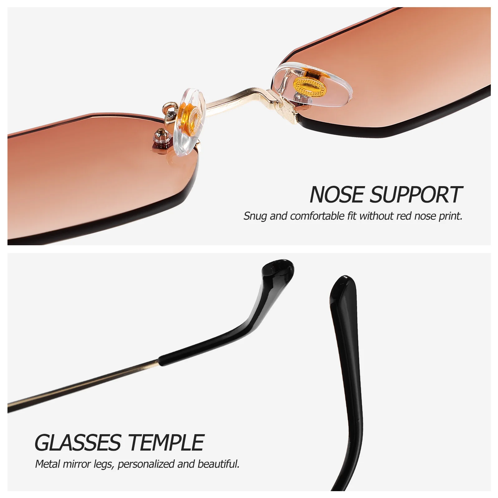 

2Pcs Retro Rimless Sunglasses Polygonal Lenses Metal Frame Comfortable Nose Pads Eyewear for Men Women