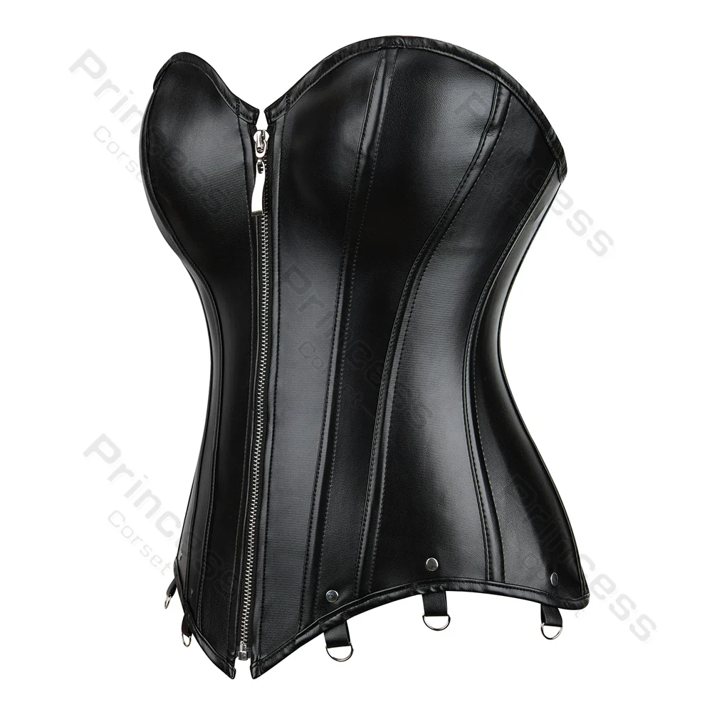 Faux Leather Corsets for Women Plus Size Gothic Corset Bustier Black Goth Costume Steampunk Corset Top Overbust Sexy Leather Top