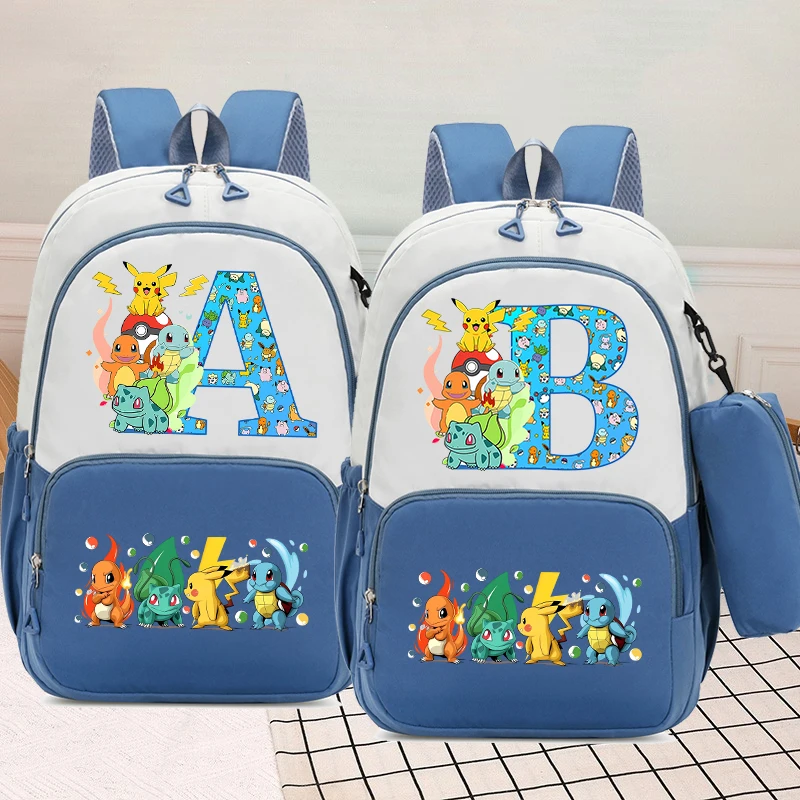 Mochila Grande de Anime Pokémon com Estojo para Lápis, Mochila Escolar com Estampa do Pikachu, Mochila para Armazenamento de Livros e Material Escolar, Presentes