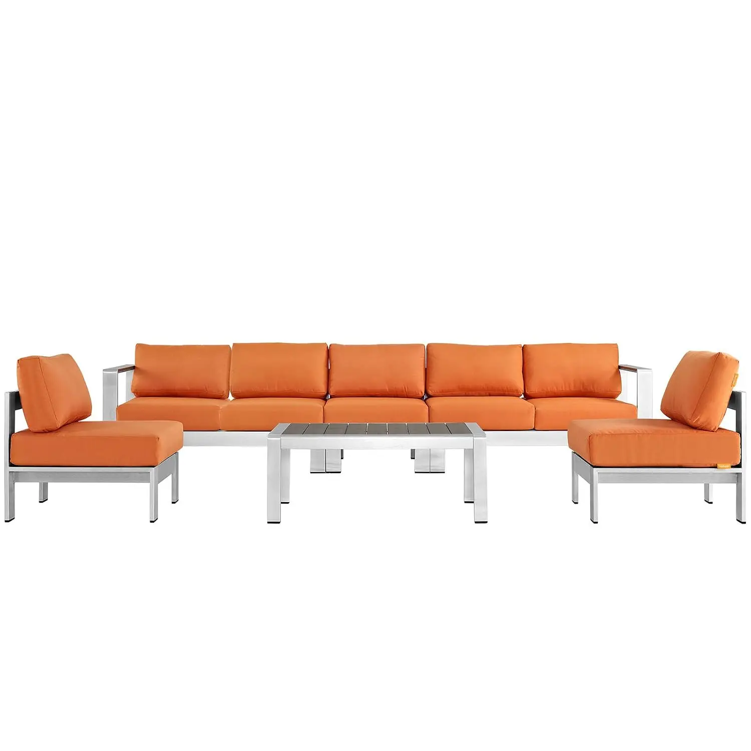 6-Piece Aluminum Outdoor Patio Sectional Sofa Set In Silver Orange, Customized