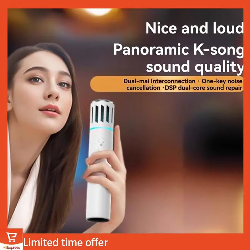 

Fresh Wireless Bluetooth Microphone Bluetooth Microphone Portable Hand-Held Colorful Light Home KTV Karaoke White