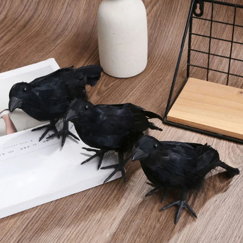 Halloween Black Crow Decoration Simulation Fake Bird Animal Scary Toys Model For Party Home Garden Outdoor Decor Horror Props