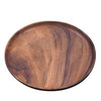 Round Solid Wood Board Whole Acacia Wood Fruit Plate Wooden Saucer Tea Plate Dessert Dinner Breakfast Plate