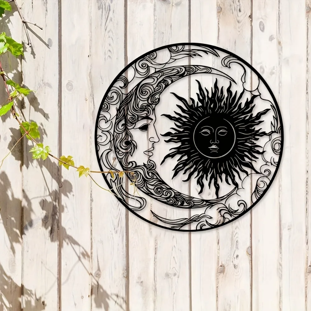 CIFBUY Iron Wall Art Sun Moon Starry Sky Metal Sculpture Rustproof Hanging Plaque Elegant Home Decor Ornament Accent