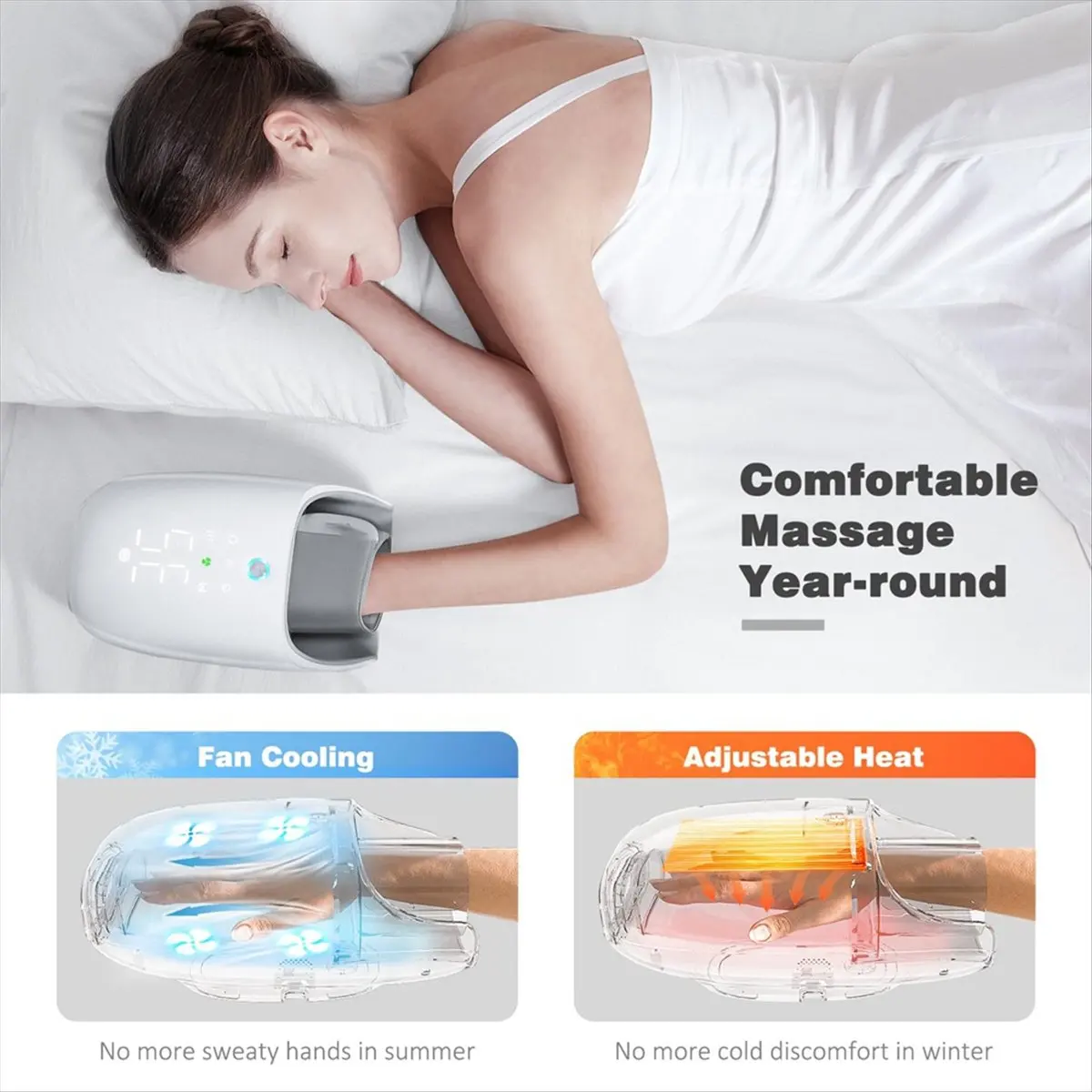 Carefree- Hand Massager with Heat and Compression,Touchscreen Massager with Roller Kneading for Wrist and Finger Numbness Relief