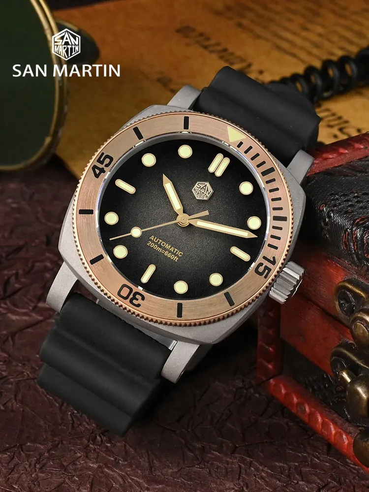 San Martin 42mm Titanium Men Diver Watch Bronze Bezel Sport Waterproof Automatic Mechanical Wristwatch Sapphire Luminous SN0125