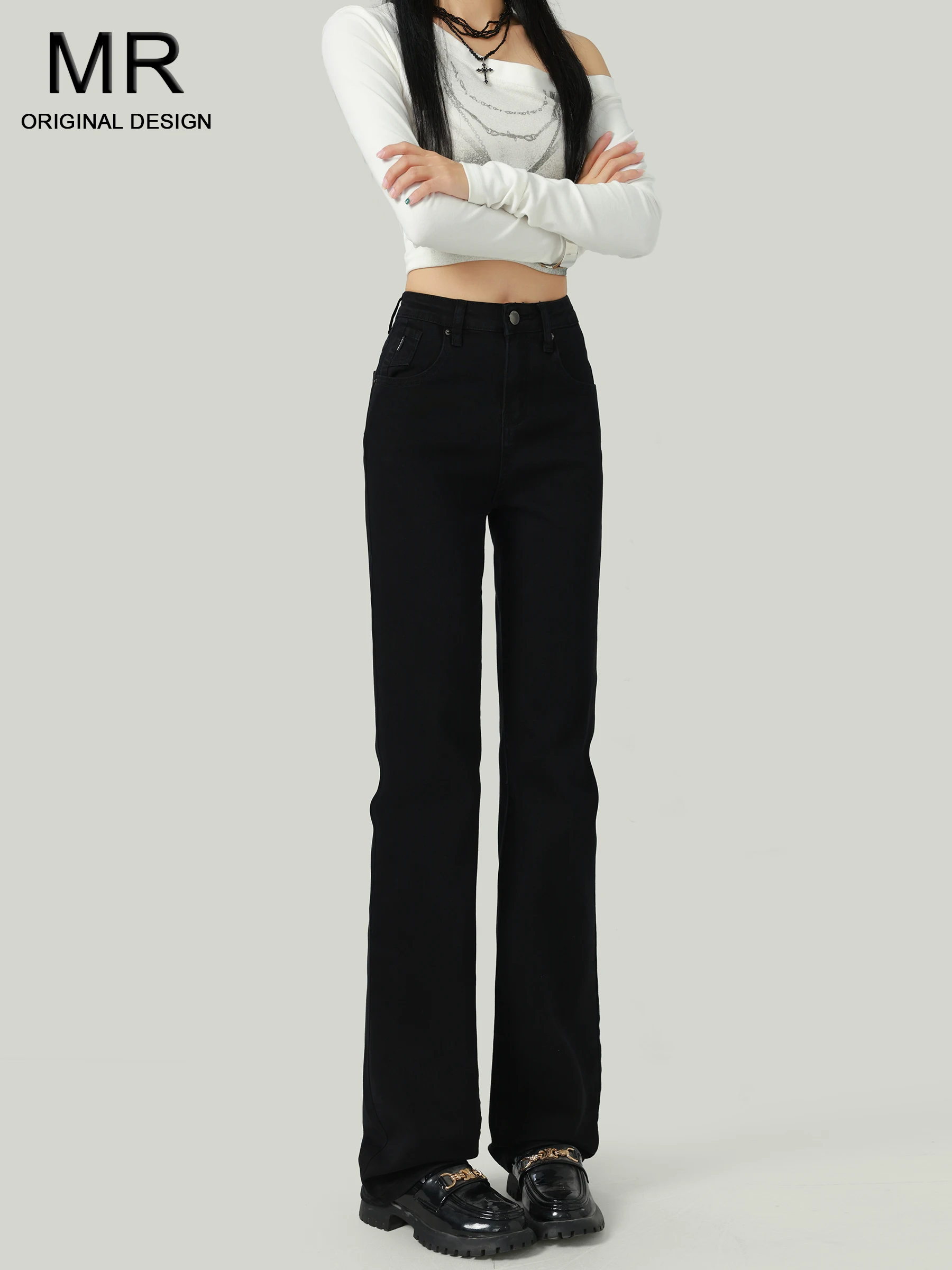 

High Waist Straight Leg Stretchy Denim Jeans Women's Black Slimming Tall Narrow Version Smoke Tube Pants Autumn New Arrival