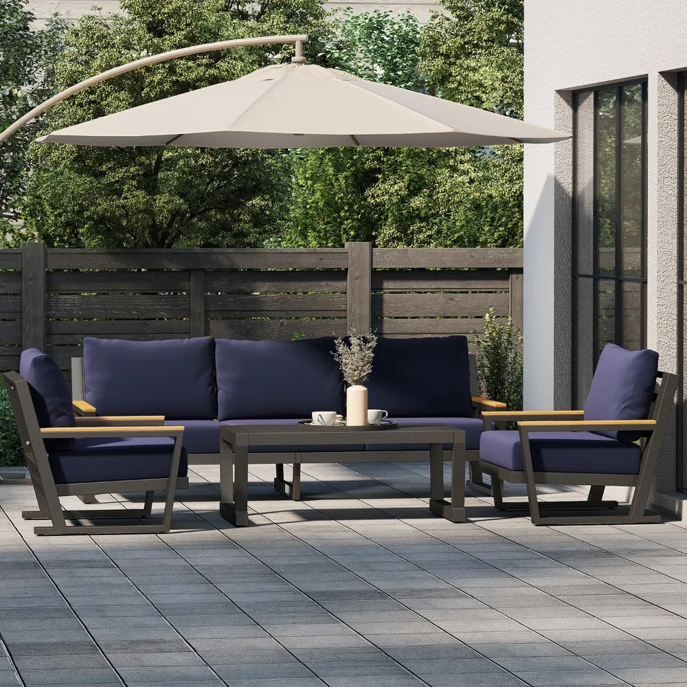 

Aluminum Outdoor Sofa,4 Seats Modern Patio Furniture Set,Sectional Sofa Conversation Set with Coffee Table, Upgraded Washable Cu