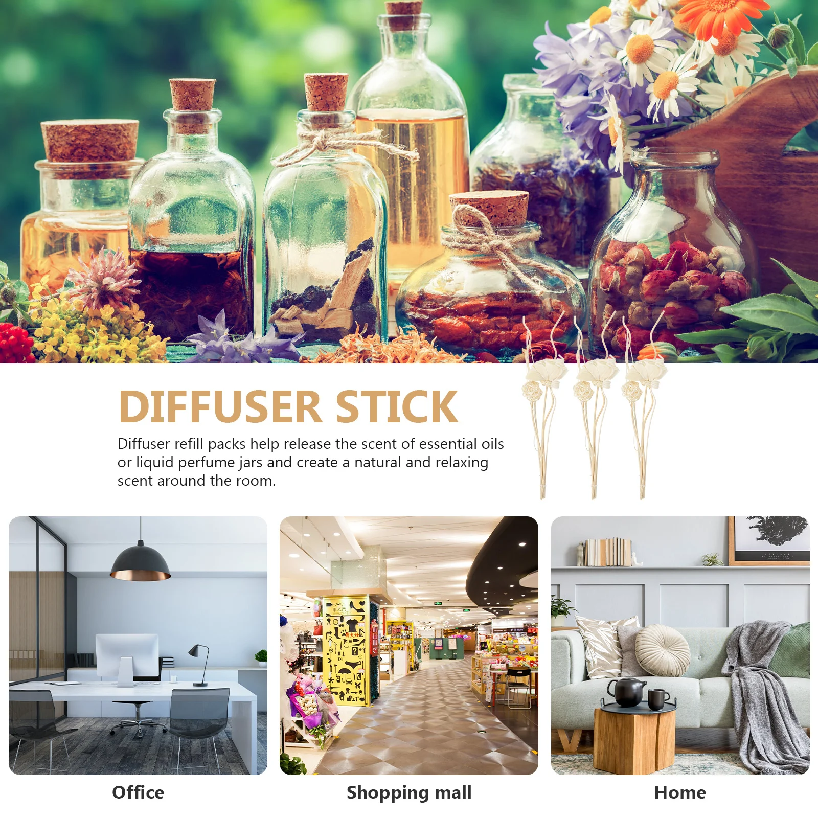 

1 set Aromatherapy Diffuser Sticks For Home Decor Replaceable Essential Oil Diffusers Natural Scent Enhancer Rattan Diffuser