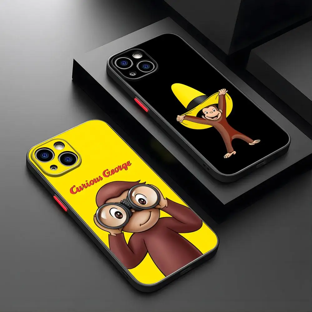 Curious George Monkey Phone Case For IPhone 15 Pro 14 Pro Max 16 Plus 13 11 12 Mini Xs X Xr 7 8 Plus Se Matte Cover