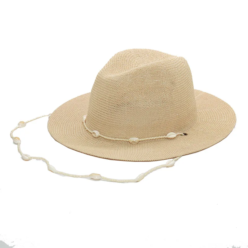 Unisex Spring Summer Autumn Shell Chain Straw Sun Hat Beach Vacation Jazz Cap EU US