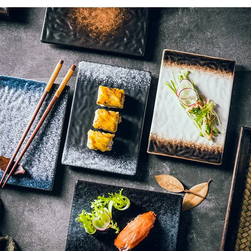 7.5 Inch Ceramic Plate Sushi Japanese Tableware Household Rectangular Flat Kitchen Restaurant Serving Tray