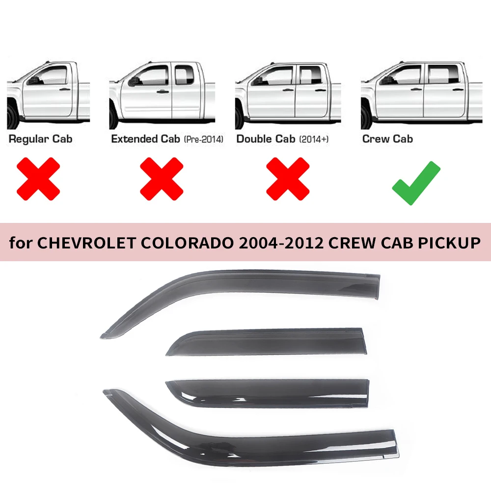 Window Visor for Chevrolet Colorado Crew Cab 2004 2005 2006 2007 2008 2009 2010 2011 2012 Wind Deflectors Rain Guards Door Visor