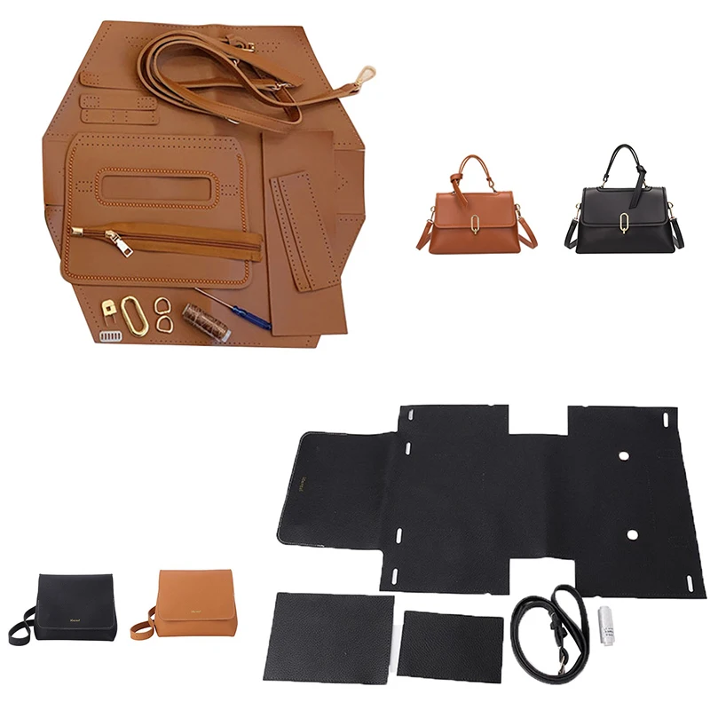 New Women Shoulder Handbag Easy Bag Making Kit Handmade DIY PU Leather Bag Knit Set Material Accessories for Hand Sewing Bag