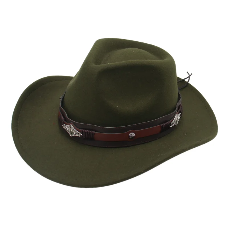 

2023 Cross-border New Arrival Western Cowboy Hat Dance Performance Fedora Hat Belt Accessories Felt Cap Studio Couple Hat