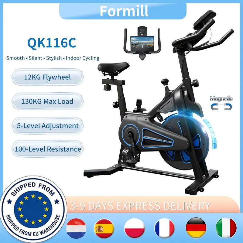 Bicicleta Ergométrica Magnética Formill QK116C para Uso Interno, Volante de 12kg, Resistência Ajustável, Display LCD, Correia Silenciosa, Exercício em Casa