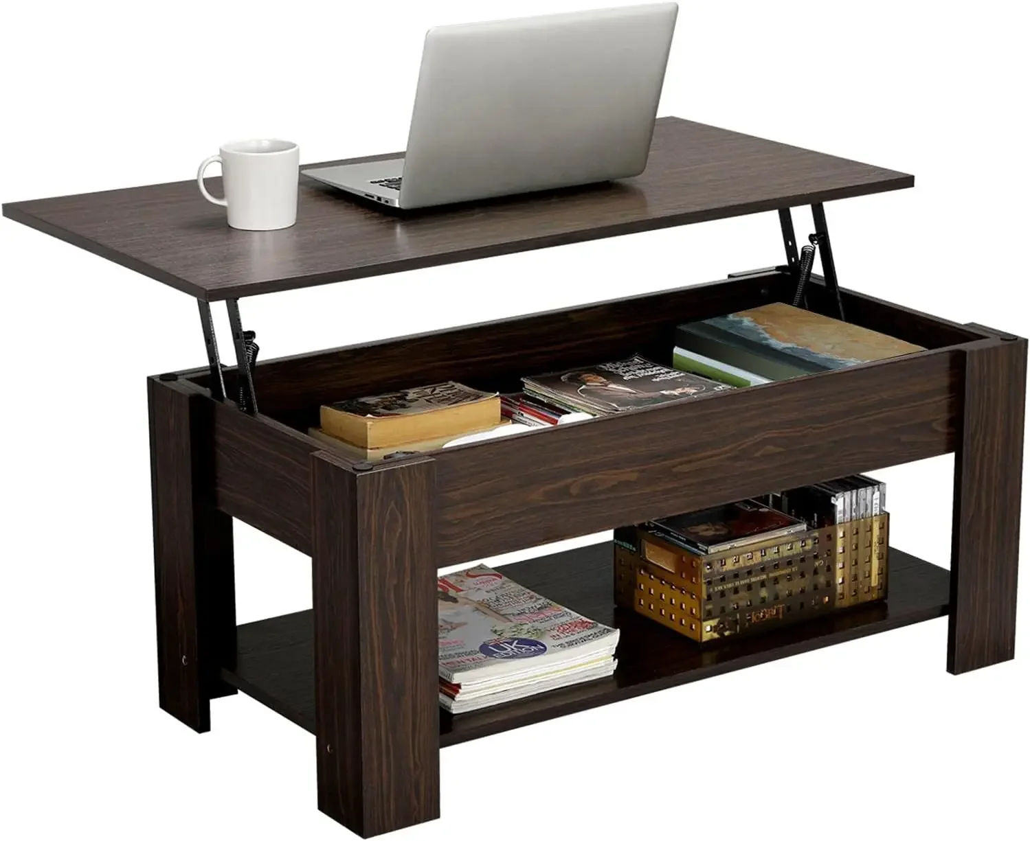 Mesa de centro con encimera elevada con compartimento oculto y almacenamiento, mesa de comedor con encimera elevada para salón, 47,5 pulgadas de largo