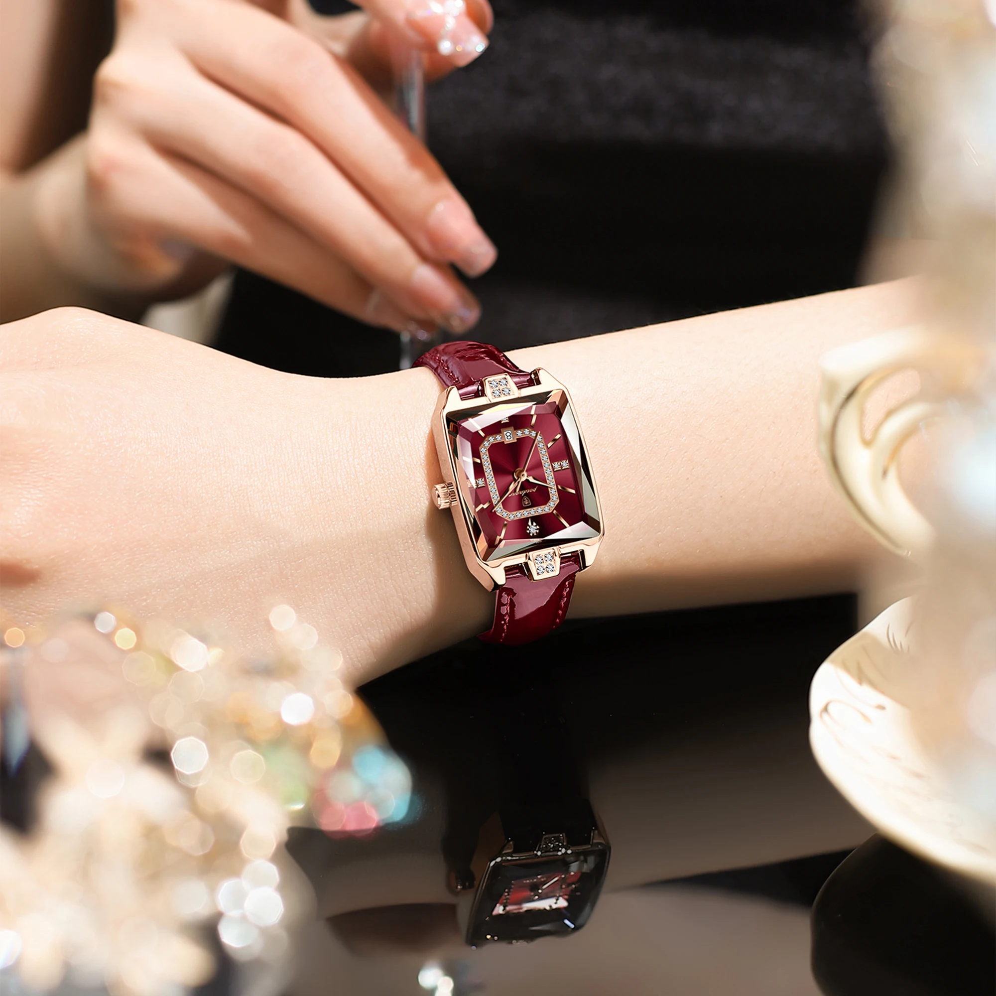 POEDAGAR Top Elegant Women Wristwatch Date Waterproof Leather Rectangle Woman Watch Luxury Original Women's Quartz Watches Reloj