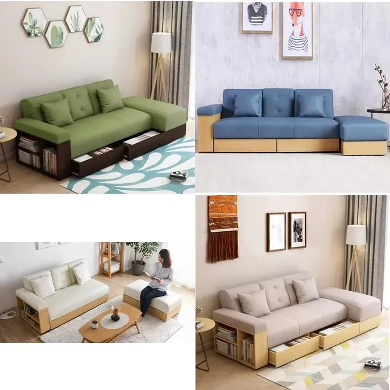 Double Layer Fabric Sofa Bed Folding Multi Functional Furniture with Storage Space Saving for Living Room