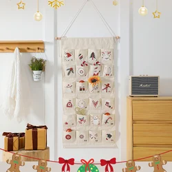 Christmas Advent Calendar Children Countdown 24 Pockets Reusable Canvas Wall Hanging Bags Holiday Decorations