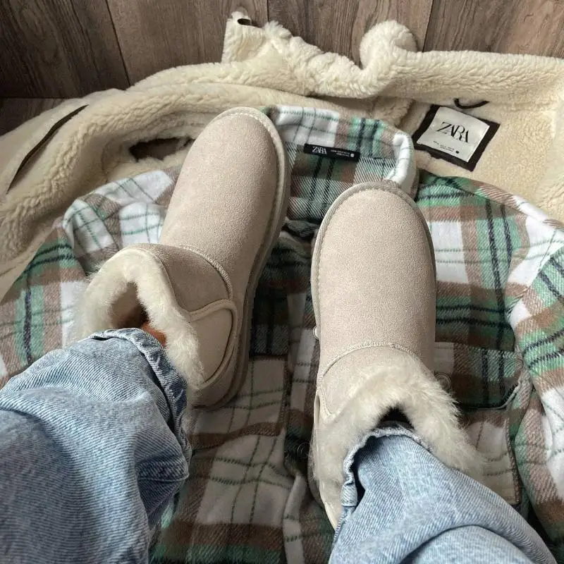 BeauToday Snow Boots Women Kid Suede Leather Chelsea Boots Elastic Band Jagged Sole Ladies Winter Warm Fur Shoes Handmade 08029