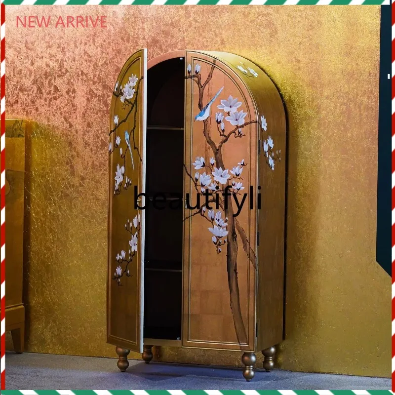 

D2520 New Chinese style painted gold foil partition cabinet curved entrance cabinet