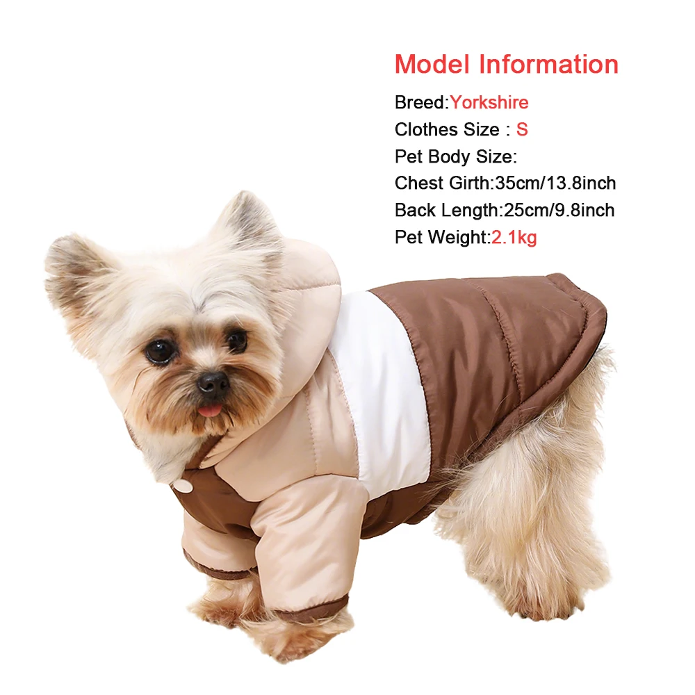 Warme Hundejacke mit Kapuze, Wintermantel für kleine und mittelgroße Hunde, weiche, wattiert Baumwollkleidung für Welpen, winddichtes Outfit mit Leinenloch. – Detail 1