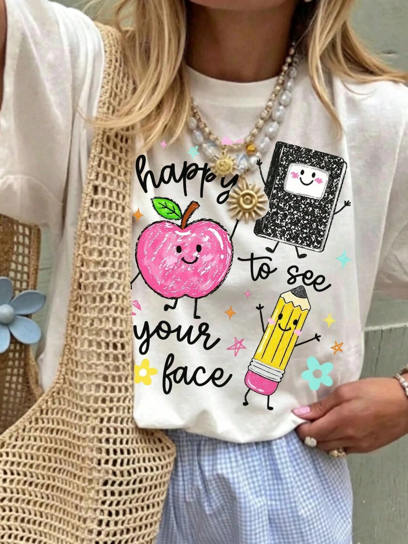 Helping Small People Do Big Things with Gentle Stars Smiling Slogans Vibrant Prints Back To School Oversized Short T-shirt