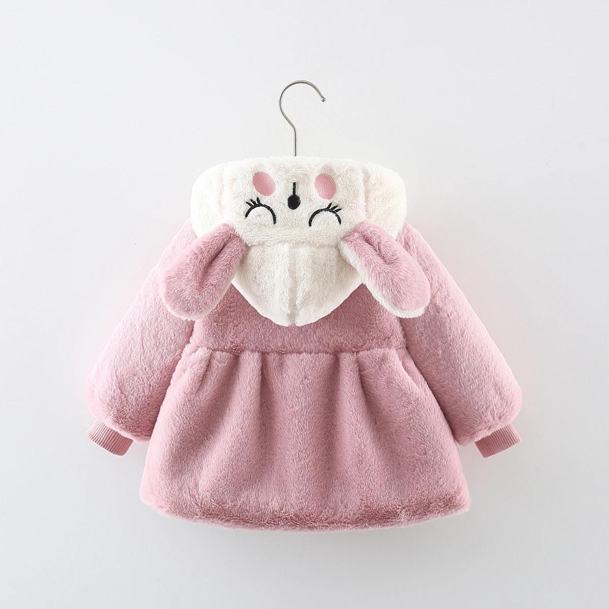 Winter Girls\' Thickened Coat Plush Hooded Newborn Baby Jacket Rabbit Embroidered Baby Girl Cotton Coat Delivery Of Bags