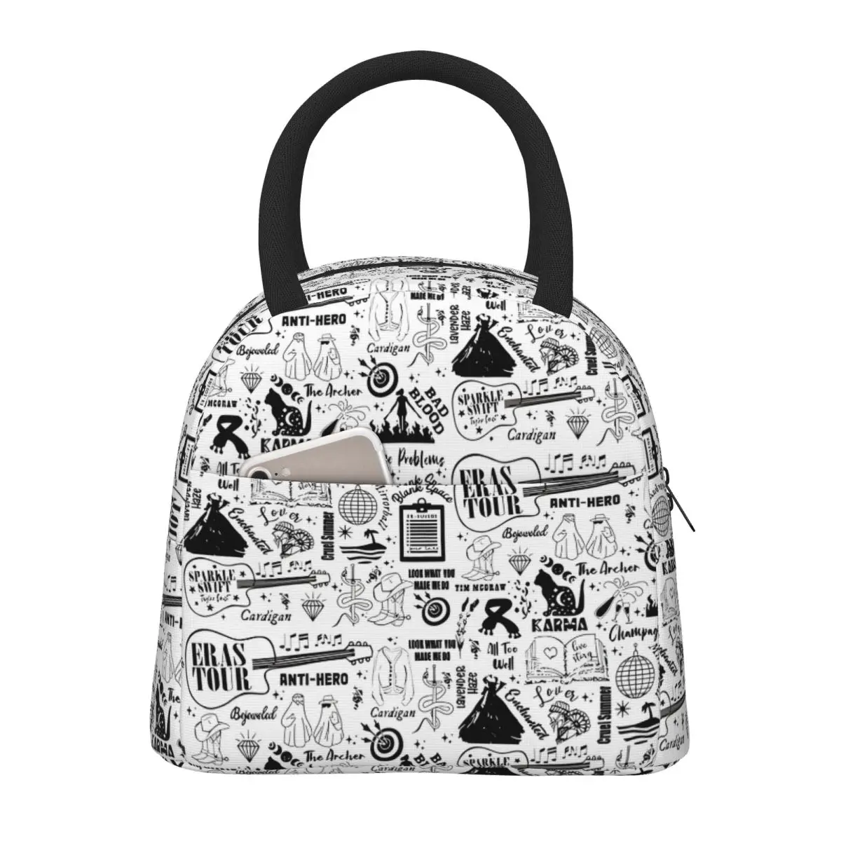 Taylor-Swift-Eras Tour - Pattern Doodle Large Insulated Lunch Bag Leakproof Lunch Container Cooler Bag Tote Lunch Box Work