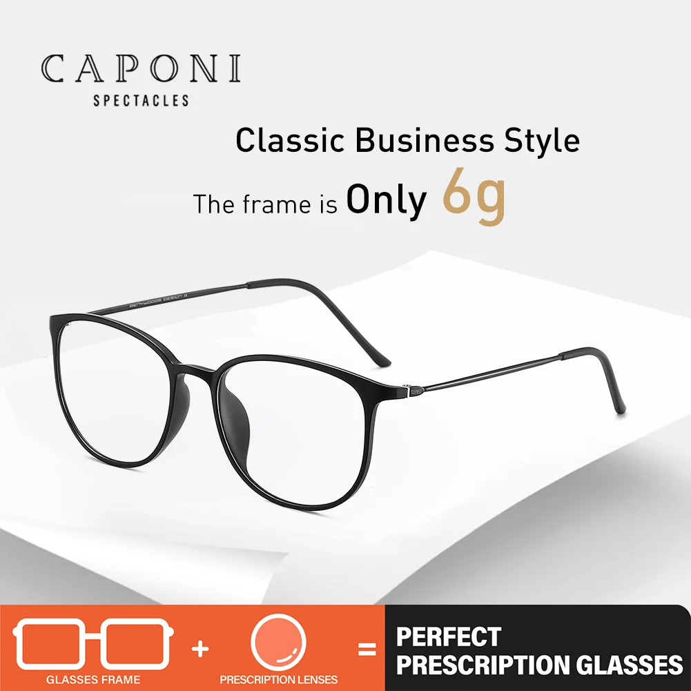CAPONI Prescription Men Glasses TR-90 Titanium Light  Myopia Glasses Progressive Anti Blue Ray Reading Round Eyes Glasses PJ520