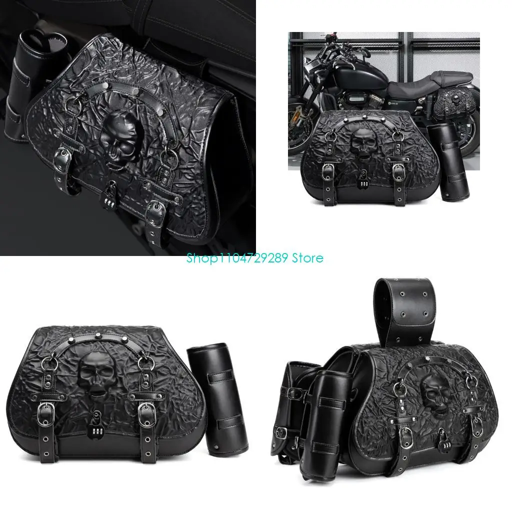 

D8KE Motorcycle Saddlebags Spacious Waterproof Storage Removable Leather Design