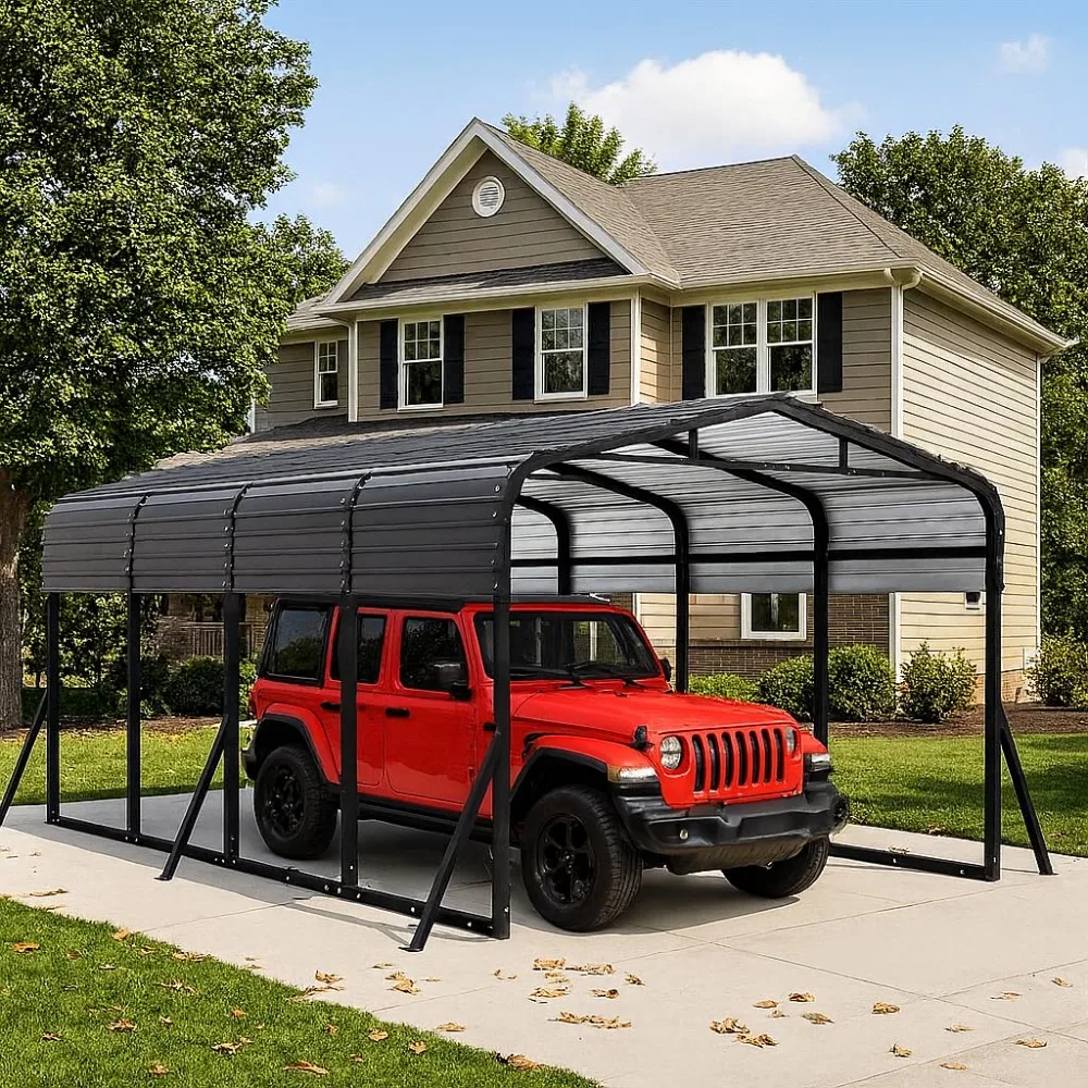 

12x20 Ft Heavy-duty Metal Carport, Outdoor Garage Car Awning, Galvanized Steel Frame and Roof, All-weather Multi-purpose Awning