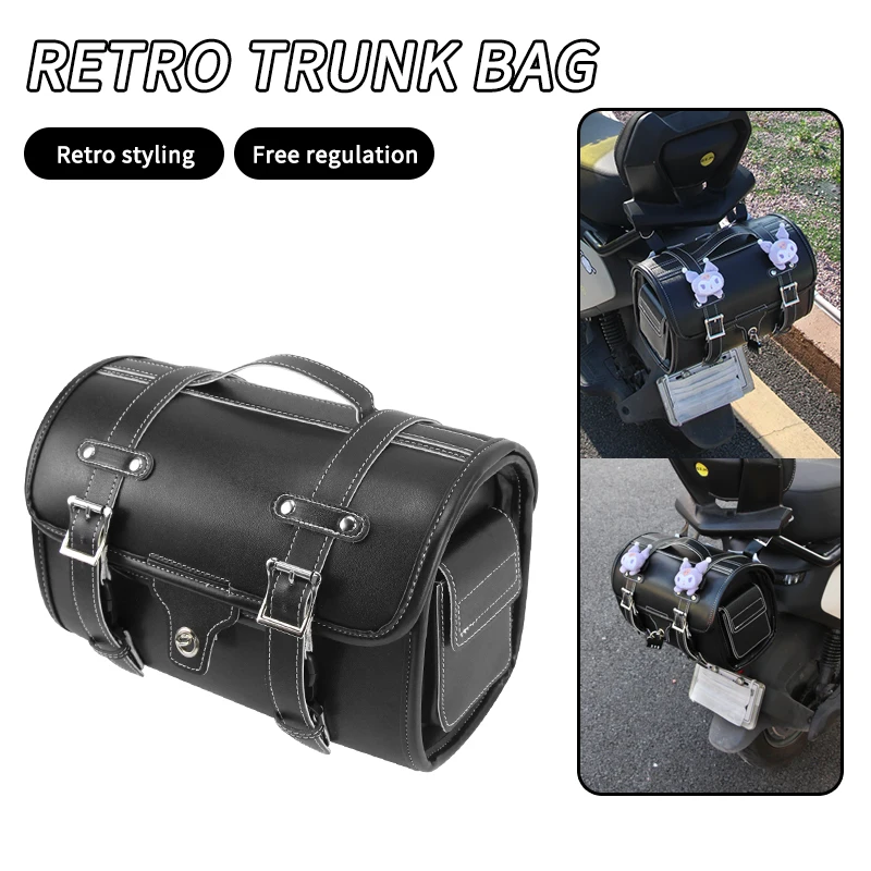 

Mopeds Retro Rear Seat BLACK Bag Large Motorcycle Trunk Scooter Helmet Storage Bag Saddle Bag Universal