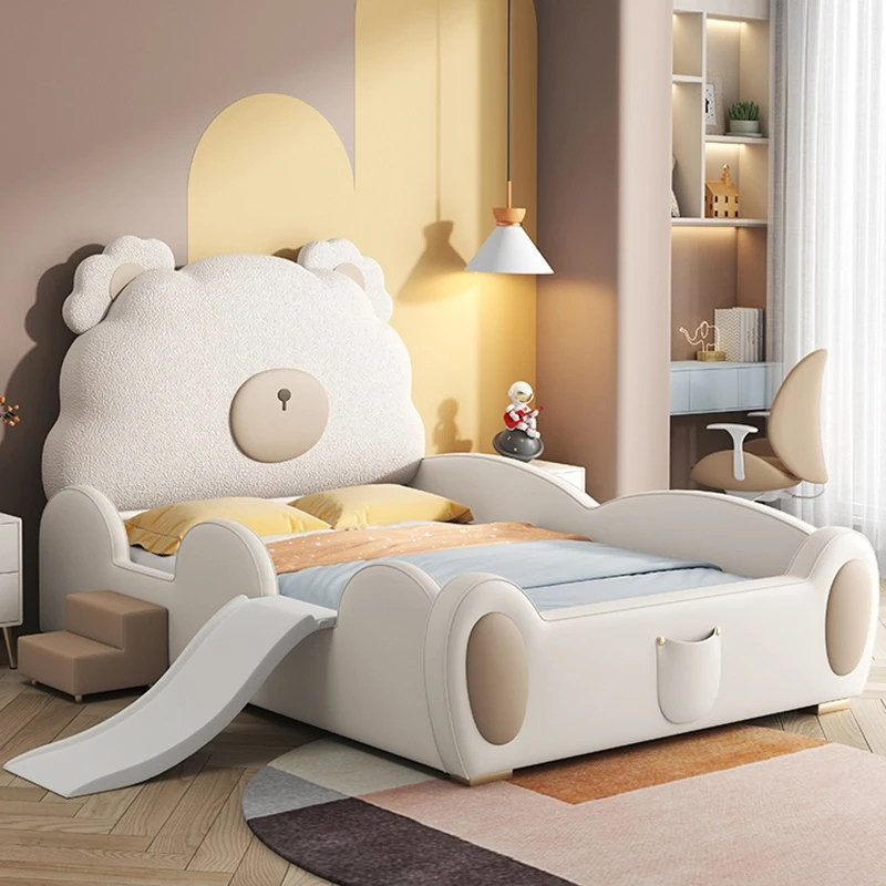 

girl cute bear bed children's solid wood modeling Modern cream style Single Bed 1.5 meters comfortable кровать bedroom furniture