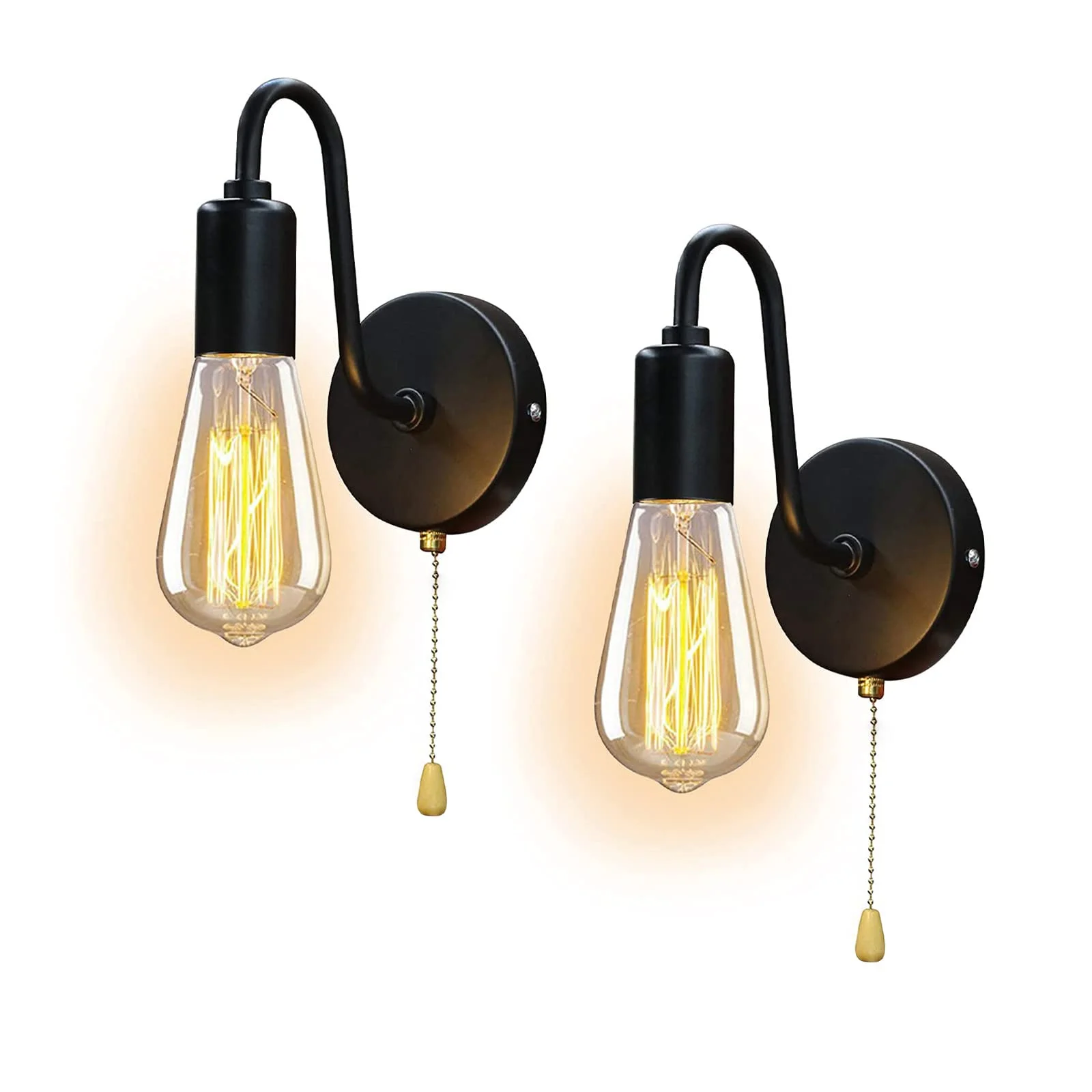 

Set of 2 Vintage Wall Light with Switch, Hardwired Wall Sconce Retro Black E26 Indoor Wall Lamps for Bedrooms Living Room