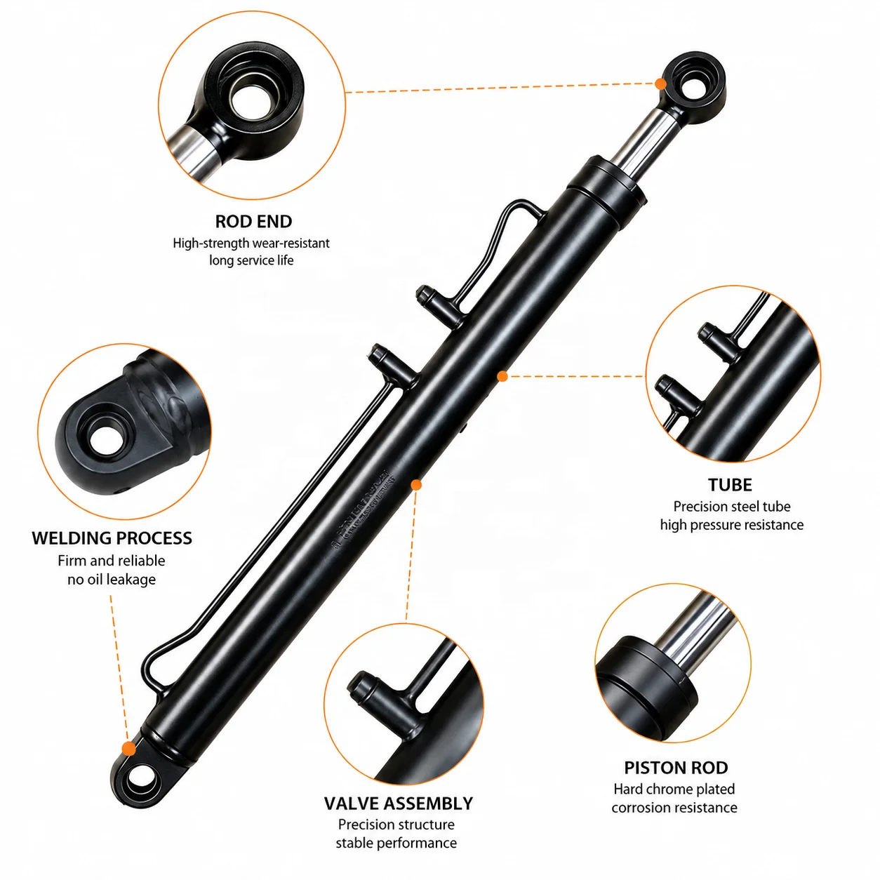 Forklift Reach Double Acting Hydraulic Cylinder Heavy Duty Spare Part Durionise Piston Rod Steel Construction 1500mm Jiangxin